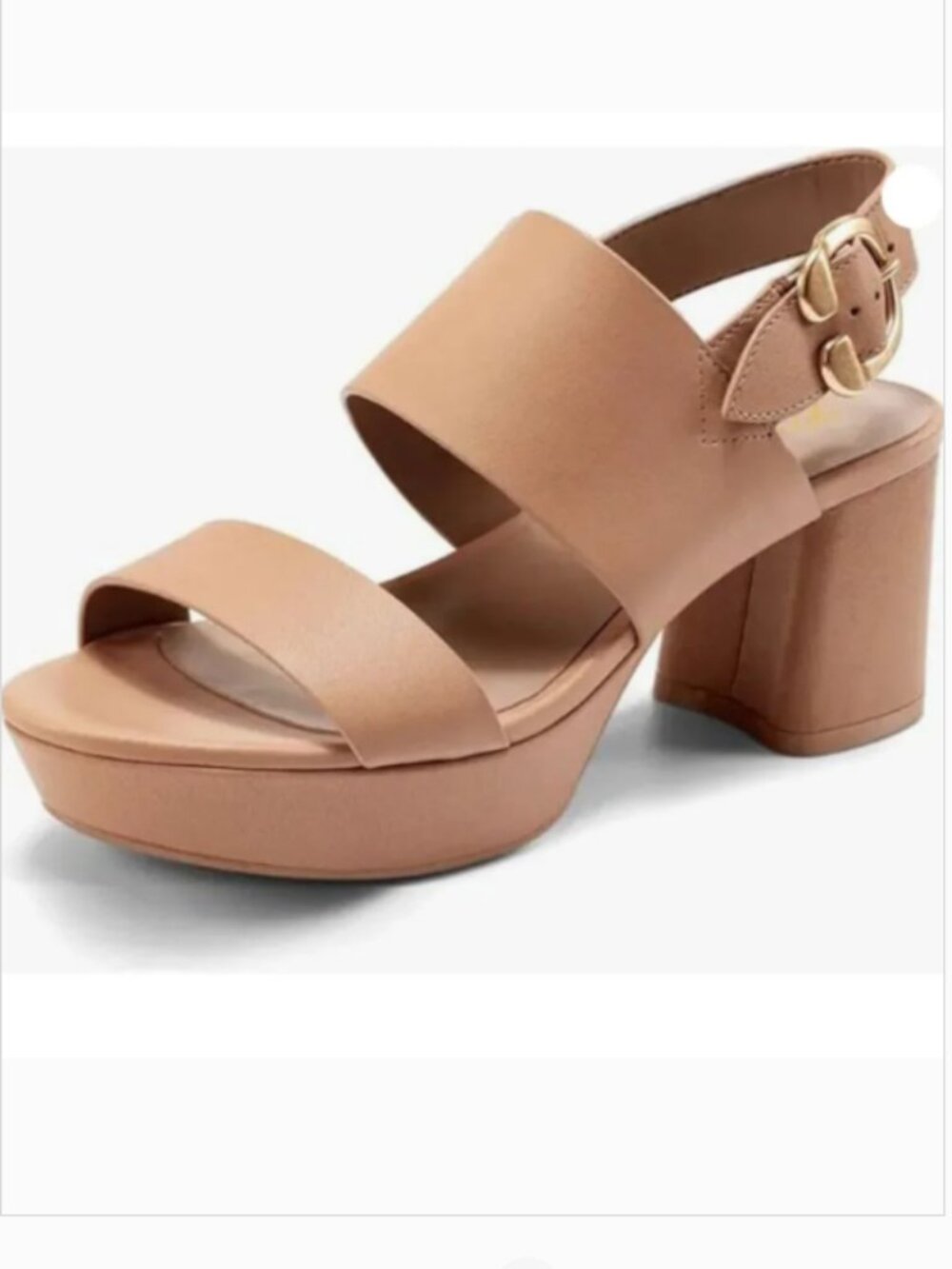 FOWT Women Open Toe Platfrom Sandals Chunky Mid Heel Slingbacks Light Brown